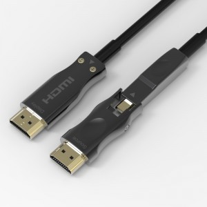 Prise en charge du câble HDMI fibre optique amovible 4K 60Hz 18Gbps haute vitesse, avec connecteurs double micro HDMI et HDMI standard